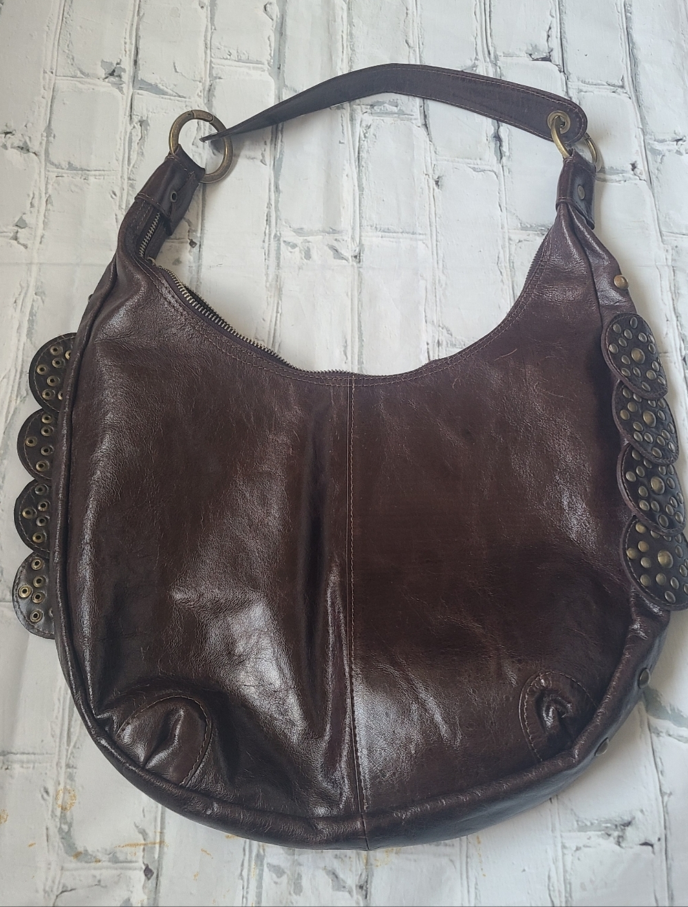 BRAZILIAN JRM DARK BROWN LEATHER HOBO BAG